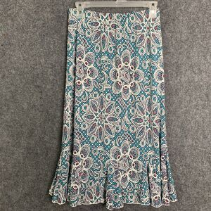 SJS Flirty Floral A-line Ruffle Skirt Women Sz S Elastic Waist Pullon.